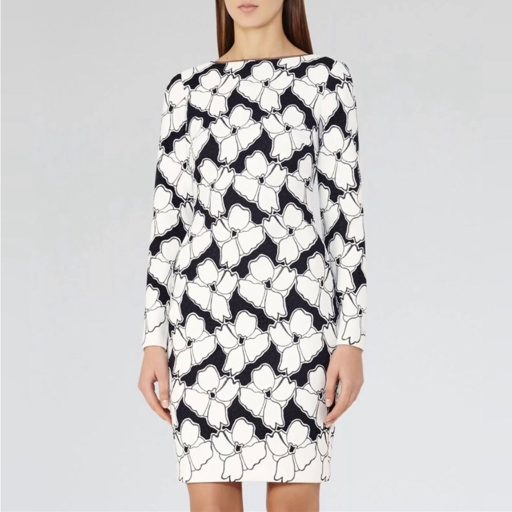 REISS Lottie- Lace Bodycon Dress Off White/Night
